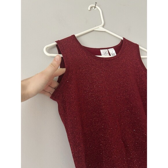 Emma James Beaded Sparkling Red Tank Silk Blend Blouse Size Small Holiday - Picture 3 of 9